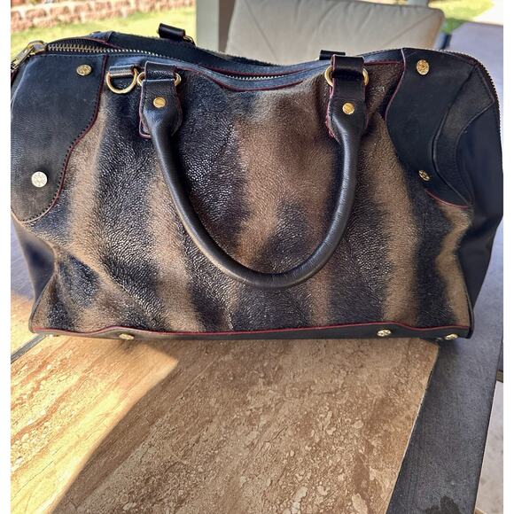 MZ Wallace Chinchilla Print Large Bag With Duel Straps Gold Toned Hardware - Picture 1 of 16